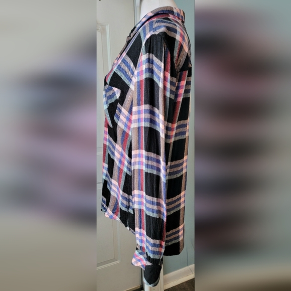 Rails Hunter Button-Down Plaid Top Women's M Black Melon Aqua Gold Relaxed Fit - Picture 3 of 14